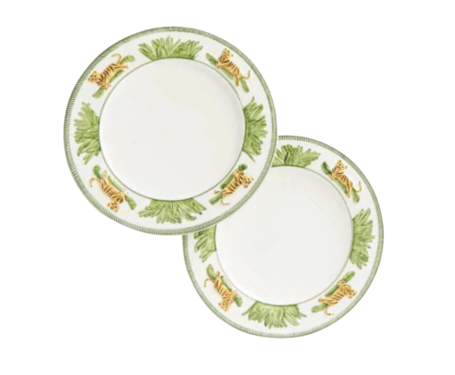 Les Ottomans Le Tigres White Ceramic Plates, Pair, Hand-Painted, Tigers, Italy - Image 3